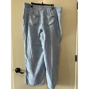 Coastal Blue Linen high waist ,wide Pants with Braided Waist & Pocket Trim Sz 20